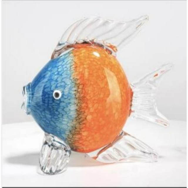 【JEN】玻璃親嘴魚擺飾琉璃手工藝裝飾品(金藍色)