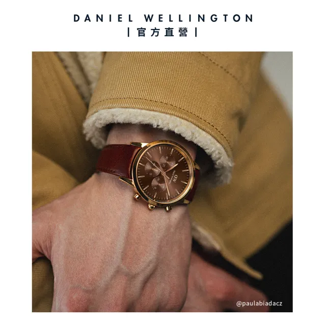 【Daniel Wellington】DW 手錶 Iconic Chronograph 42ｍｍ琥珀棕三眼皮革錶棕錶盤(DW00100640)