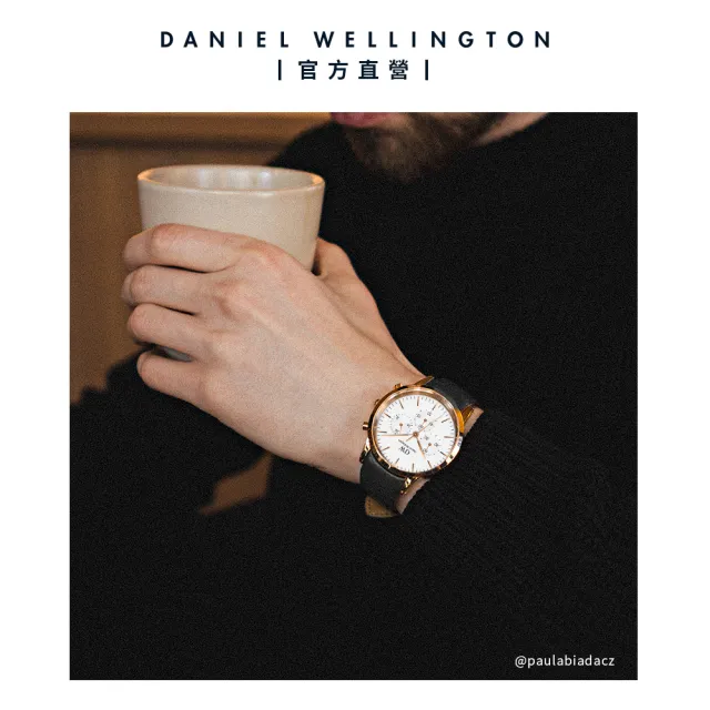 【Daniel Wellington】DW 手錶 Iconic Chronograph 42mm冰川白三眼皮革錶白錶盤(DW00100646)