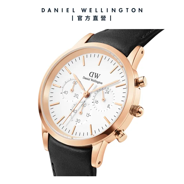 【Daniel Wellington】DW 手錶 Iconic Chronograph 42mm冰川白三眼皮革錶白錶盤(DW00100646)