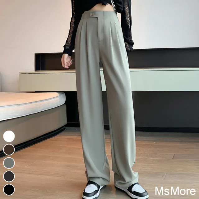 【MsMore】高級感西裝褲高腰垂感闊腿寬鬆顯瘦拖地長褲#116221(5色)