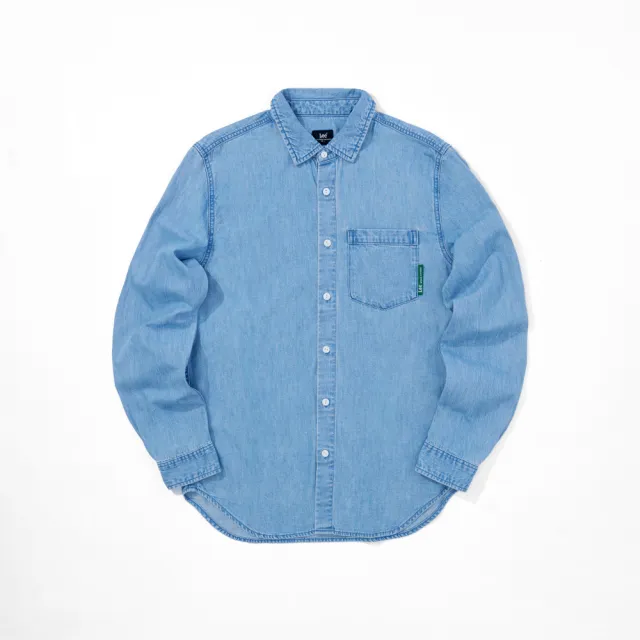 【Lee 官方旗艦】男裝 牛仔長袖襯衫 / 單側貼式口袋 中淺藍洗水 標準版型(LB308001994)
