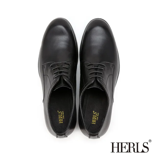 【HERLS】男鞋系列-全真皮基本款素面休閒德比鞋(黑色)