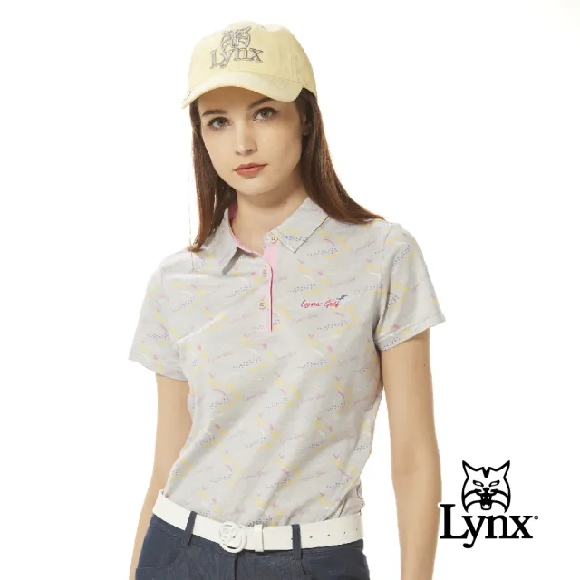 【Lynx Golf】女款純棉雙絲光面料滿版鳥類剪影印花短袖POLO衫/高爾夫球衫(二色)