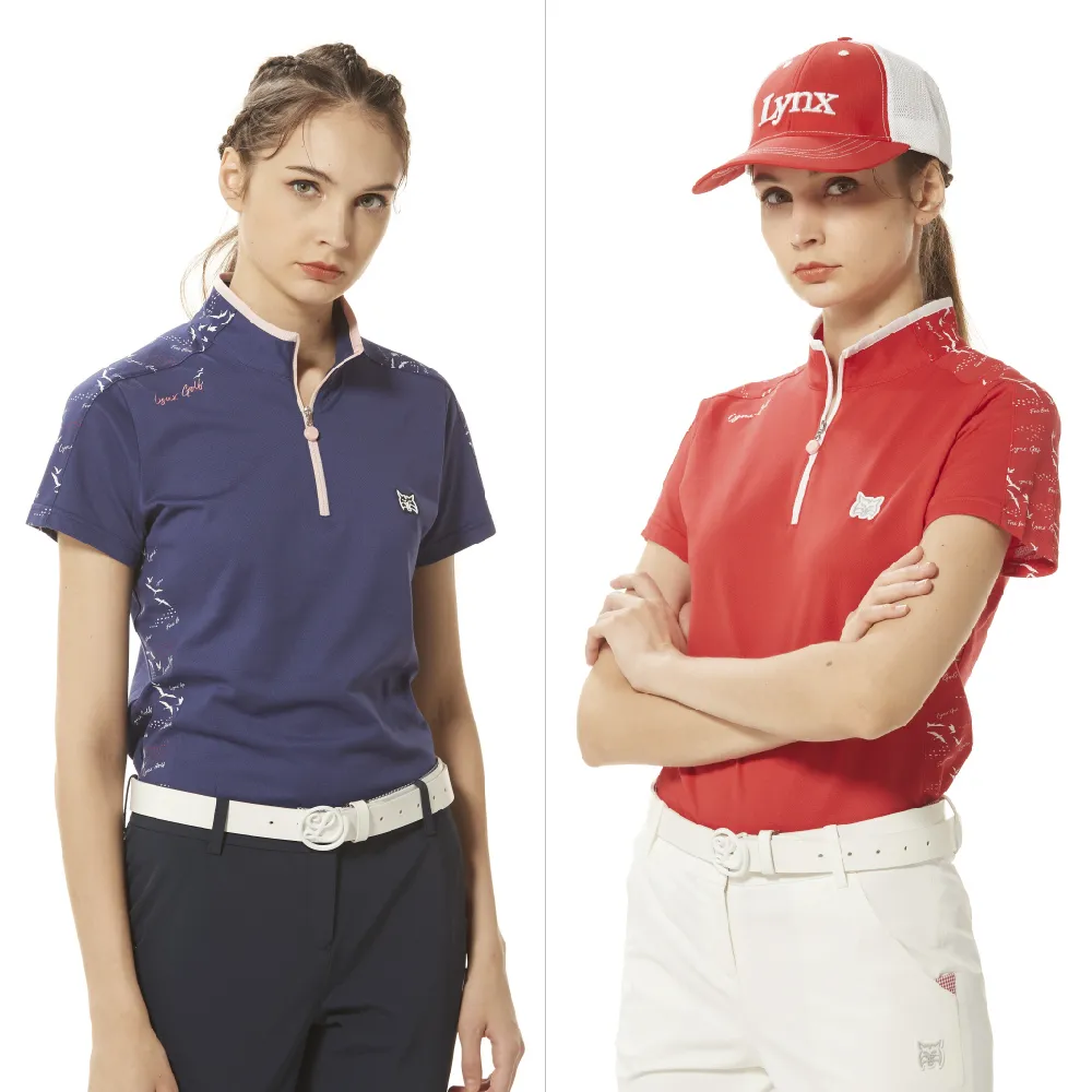 【Lynx Golf】女款吸濕排汗抗UV涼感抗菌功能絲光網眼布料短袖立領POLO衫(二色)