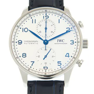 【IWC 萬國錶】新葡萄牙計時腕錶x白面藍字x41mm(IW371605)