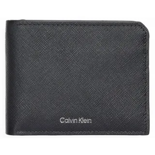 【Calvin Klein 凱文克萊】雙層錢夾 燙銀1+1 防刮短夾附黑色紙盒 帥氣黑(黑色 RTCO10477 贈黃色紙盒)