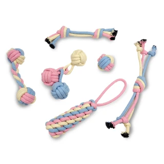 寵物棉繩玩具六件套(耐磨 潔牙 磨牙 幼犬 互動玩具 狗狗玩具 啃咬玩具)