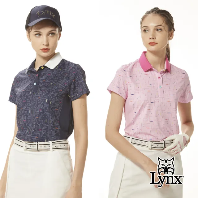 【Lynx Golf】女款吸汗速乾復古小精靈遊戲印花三色彩扣造型短袖POLO衫/高爾夫球衫(二色)