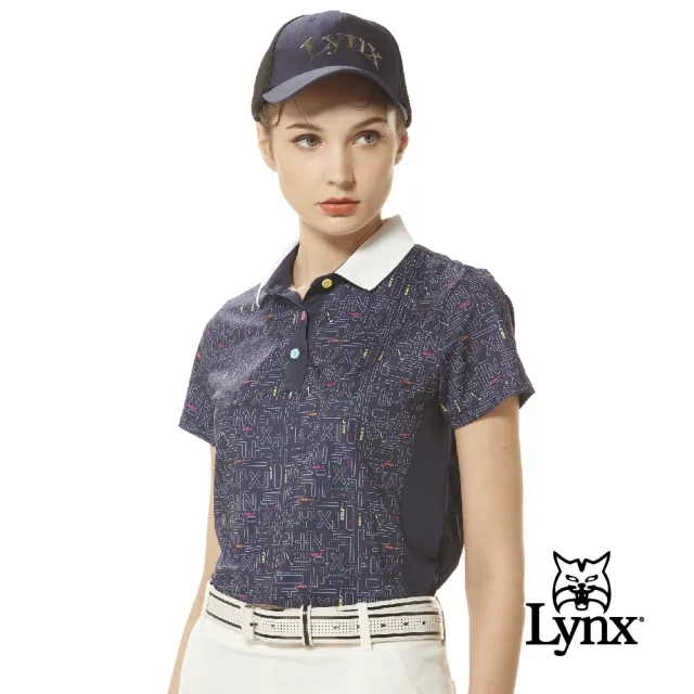 【Lynx Golf】女款吸汗速乾復古小精靈遊戲印花三色彩扣造型短袖POLO衫/高爾夫球衫(二色)