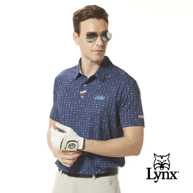 【Lynx Golf】男款銀離子抗菌除臭配色織帶造型數位電玩印花短袖POLO衫/高爾夫球衫(二色)