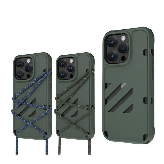 【ABSOLUTE】iPhone 14 Pro Max 6.7吋 LINKASE HYPER撞色雙用掛繩潮流矽膠保護殼 軍綠(附掛繩x2)