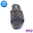 【ee9】優雅菱格紋晶鑽金屬飾扣厚底拖鞋-黑色-7605159 10(拖鞋)