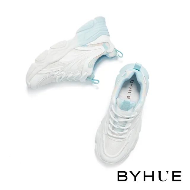 【BYHUE】漸層個性潮態異材質綁帶老爹厚底休閒鞋(藍)