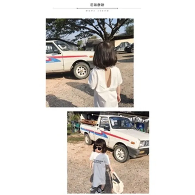 【安朵童舖】現貨韓版兒童短袖蝴蝶結開叉連身裙女寶休閒連身裙女童露背長版裙(015)