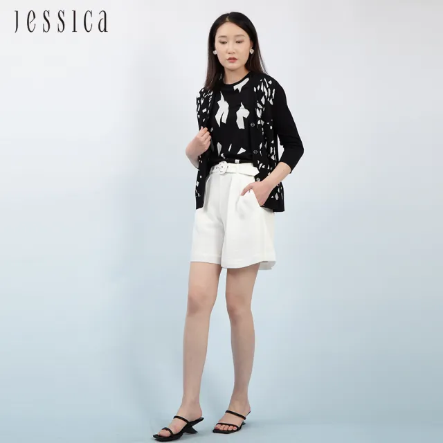 【JESSICA】百搭幾何印花V領針織開衫外套233243