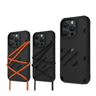 【ABSOLUTE】iPhone 14 Pro 6.1吋 LINKASE HYPER撞色雙用掛繩潮流矽膠保護殼 炭黑(附掛繩x2)