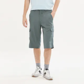 【Hang Ten】男裝-REGULAR FIT四面彈吸濕排汗防曬六分短褲(灰綠)