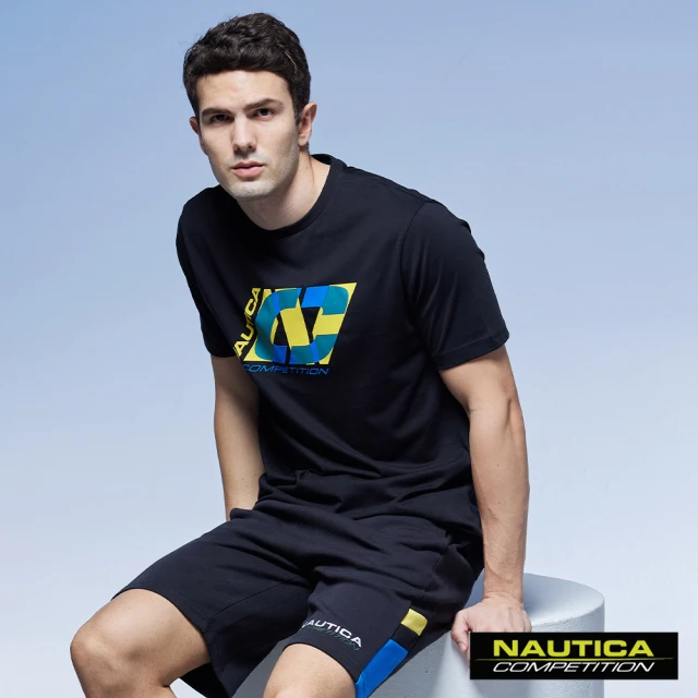 NAUTICA 男裝 COMPETITION撞色修身運動短褲(黑色)