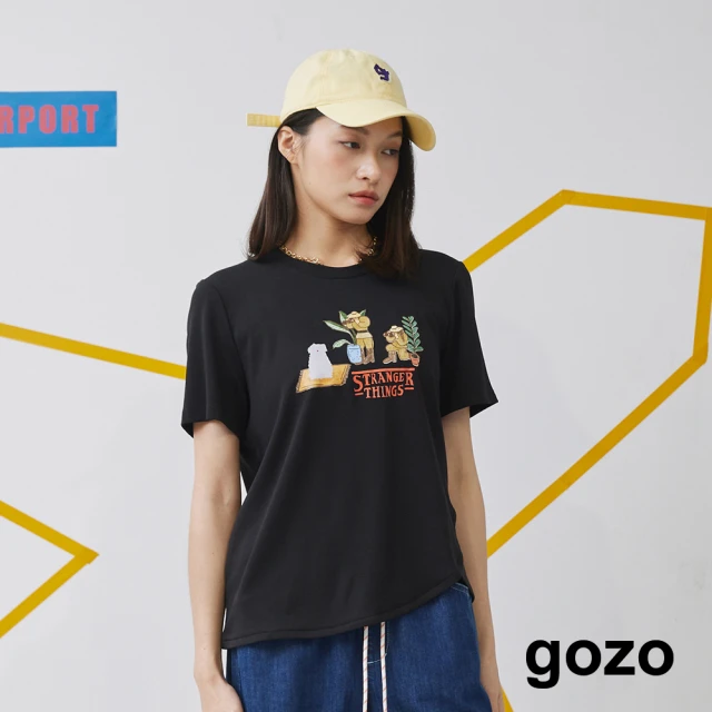 【gozo】怪奇探險B計劃弧形下擺合肩T恤(兩色)