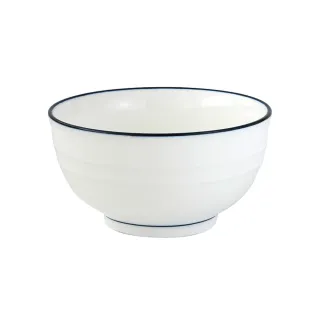 【Just Home】簡約純白藍邊陶瓷4.5吋飯碗/中式飯碗