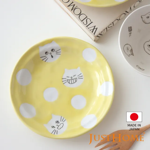 【Just Home】日本製手繪感貓咪陶瓷6吋點心盤/蛋糕盤(圓點貓)