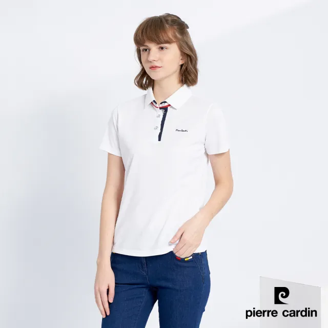 【pierre cardin 皮爾卡登】網路獨家 女款 Hi Cool吸濕排汗彈性網眼素面短袖POLO衫-白色(8227291-90)