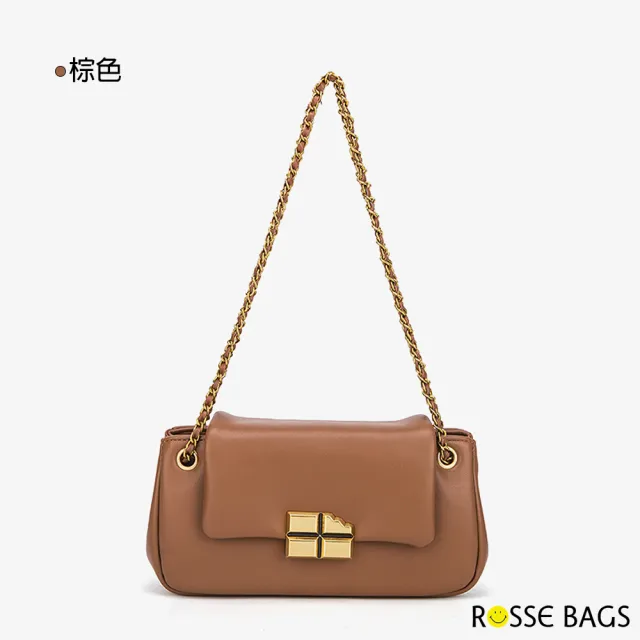 【Rosse Bags】質感軟皮時尚鏈條單肩斜背包(現+預  米白色 / 棕色 / 黑色)
