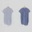 【MOSS CLUB】褶不規則下襬條紋短袖洋裝(藍 白)