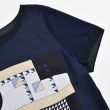【ILEY 伊蕾】休閒優雅拼接絲巾圖樣雪紡上衣(深藍色；M-2L；1232071233)