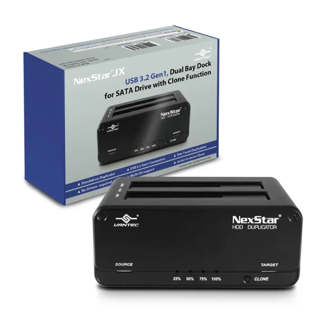 【Vantec 凡達克】NexStar JX USB 3.2 Gen1 雙槽2.5吋/3.5吋 SATA硬碟對拷式硬碟外接座(NST-D258S3-BK)
