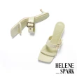 【HELENE_SPARK】時髦品味方釦寬帶全真皮方頭高跟拖鞋(綠)