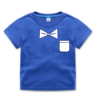 【時尚Baby】男童 短袖T恤 藍色紳士領結短袖上衣(男中小童裝 春夏T恤 純棉運動休閒上衣)