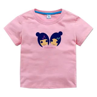 【時尚Baby】女童 短袖T恤 粉色姊妹純棉短袖上衣(女中小童裝 春夏T恤 短袖運動休閒上衣)