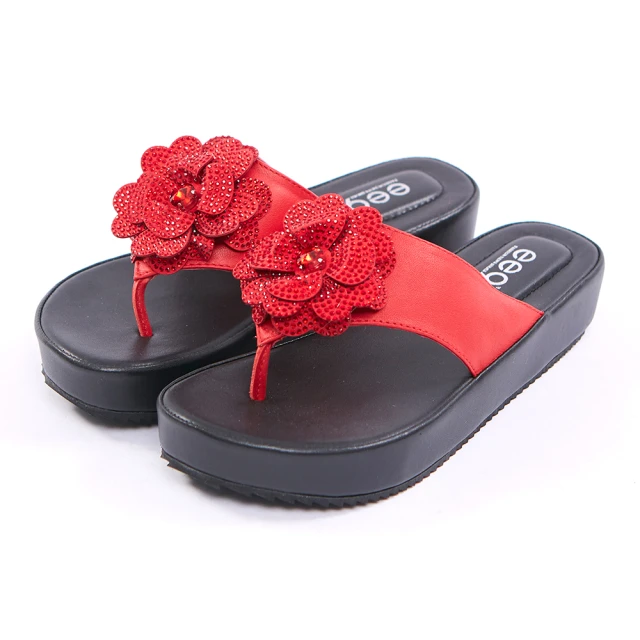 【ee9】璀璨奢華晶鑽立體花朵厚底夾腳拖鞋-紅色-7601862 40(夾腳拖鞋)