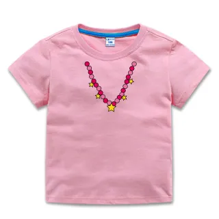 【時尚Baby】女童 短袖T恤 粉色項鍊純棉 短袖上衣(女中小童裝 春夏T恤 運動休閒短袖上衣)