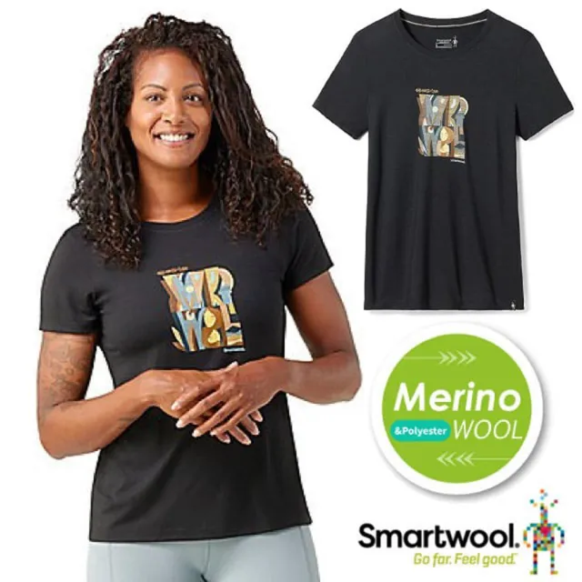 【SmartWool】女 美麗諾羊毛控溫圓領塗鴉短袖T恤_The Worst Crew聯名款(SW016894-001 黑色)