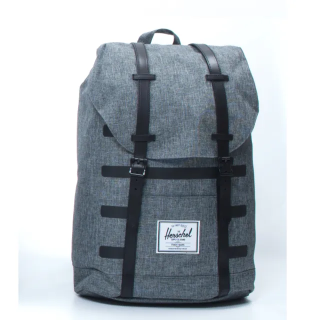 【Herschel】雙11 Retreat 大型 灰黑 真皮包包 皮革帶 磁扣 耳機孔 厚筆電層 帆布 防潑水 背包