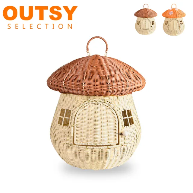 【OUTSY】藤編外出居家兩用蘑菇貓窩提籃(附軟墊)