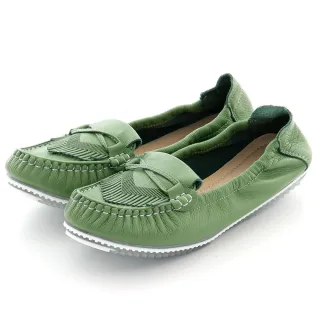【CUMAR】全真皮流蘇莫卡辛休閒鞋(綠色)
