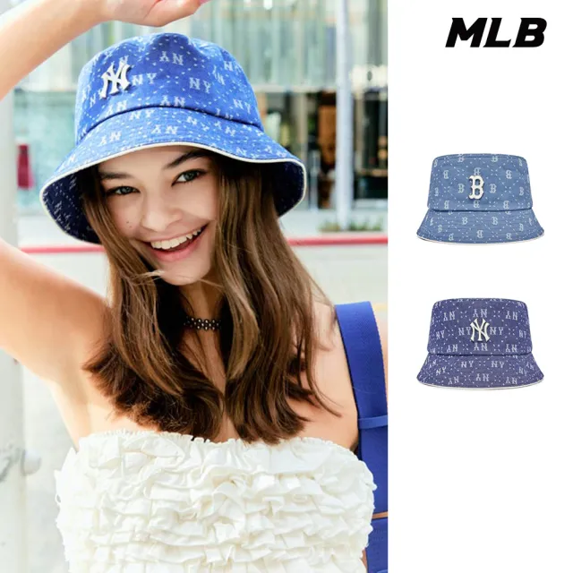 【MLB】牛仔丹寧漁夫帽 MONOGRAM系列(3AHTMD13N-多款任選)