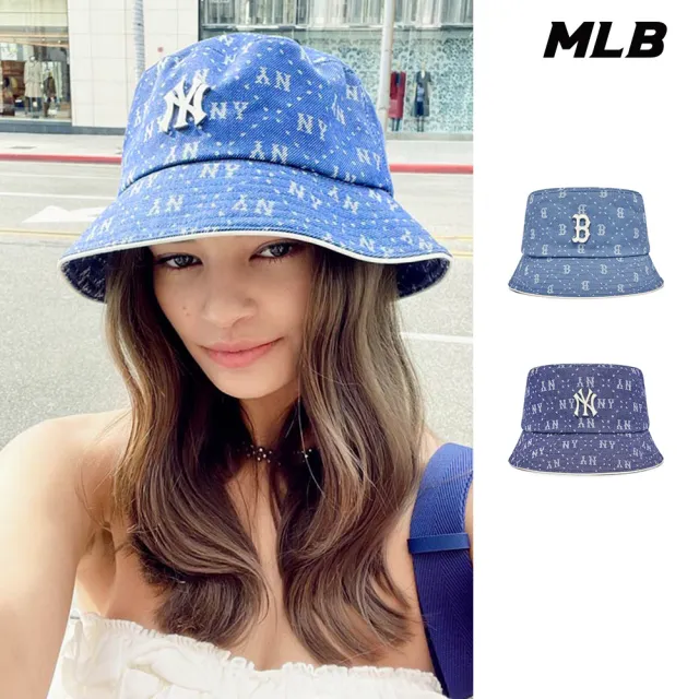 【MLB】牛仔丹寧漁夫帽 MONOGRAM系列(3AHTMD13N-多款任選)