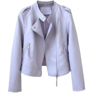 【CHACO】/現+預購/時尚小立領斜拉鏈短版質感皮衣夾克外套#PY2163(PU 皮衣 夾克 女外套 韓國)