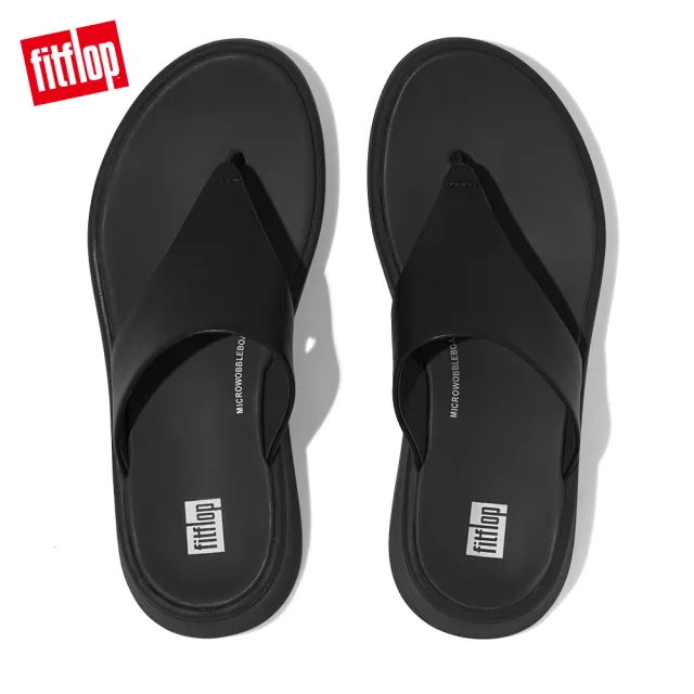 【FitFlop】F-MODE LEATHER FLATFORM TOE-POST SANDALS厚底夾脚涼鞋-女(靓黑色)