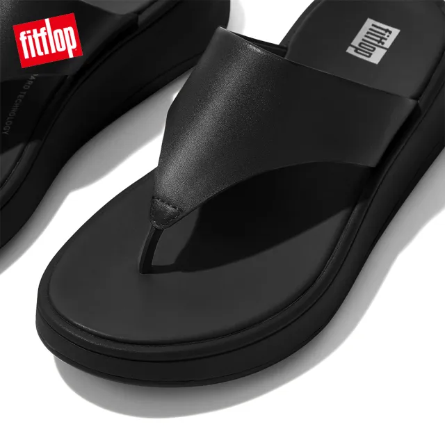 【FitFlop】F-MODE LEATHER FLATFORM TOE-POST SANDALS厚底夾脚涼鞋-女(靓黑色)