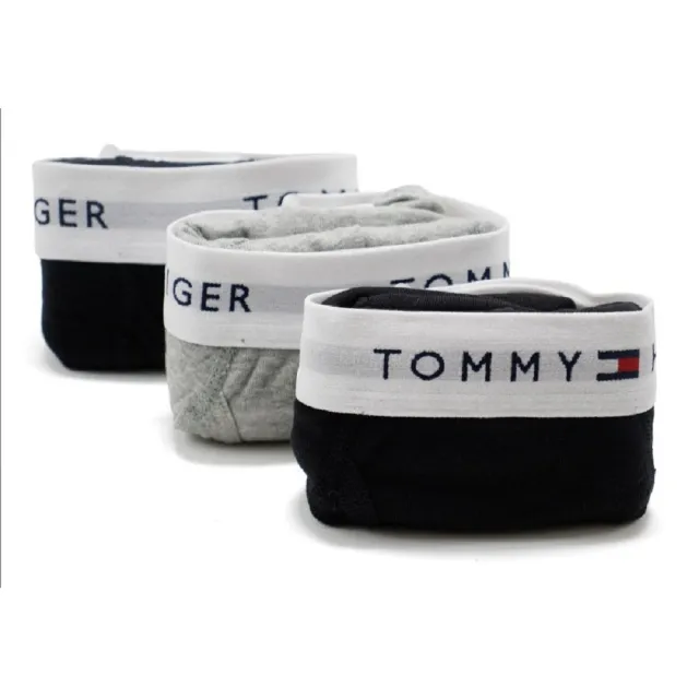 【Tommy Hilfiger】TOMMY HILFIGER 棉質平口 四角內褲 貼身長版 男生內褲 3件裝灰/黑/黑(舒適 好穿)