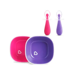 【munchkin】矽膠學習湯匙+防滑碗2入