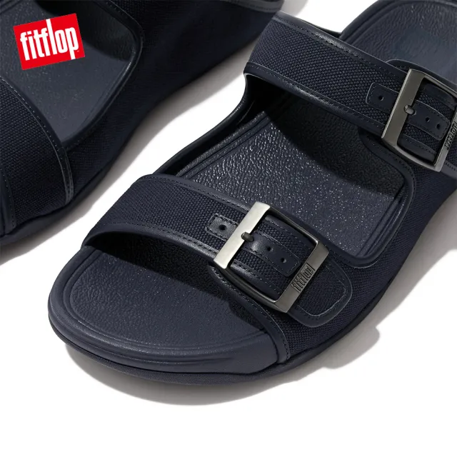 【FitFlop】GOGH MOC MENS BUCKLE CANVAS SLIDES扣環帆布皮革滾邊雙帶涼鞋-男(午夜藍)