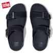 【FitFlop】GOGH MOC MENS BUCKLE CANVAS SLIDES扣環帆布皮革滾邊雙帶涼鞋-男(午夜藍)