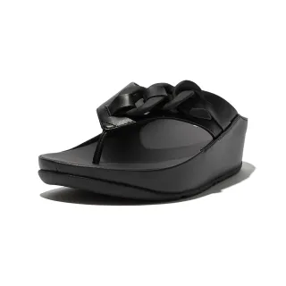 【FitFlop】OPALLE RUBBER-CHAIN LEATHER TOE-POST SANDALS鍊條造型夾腳涼鞋-女(靚黑色)